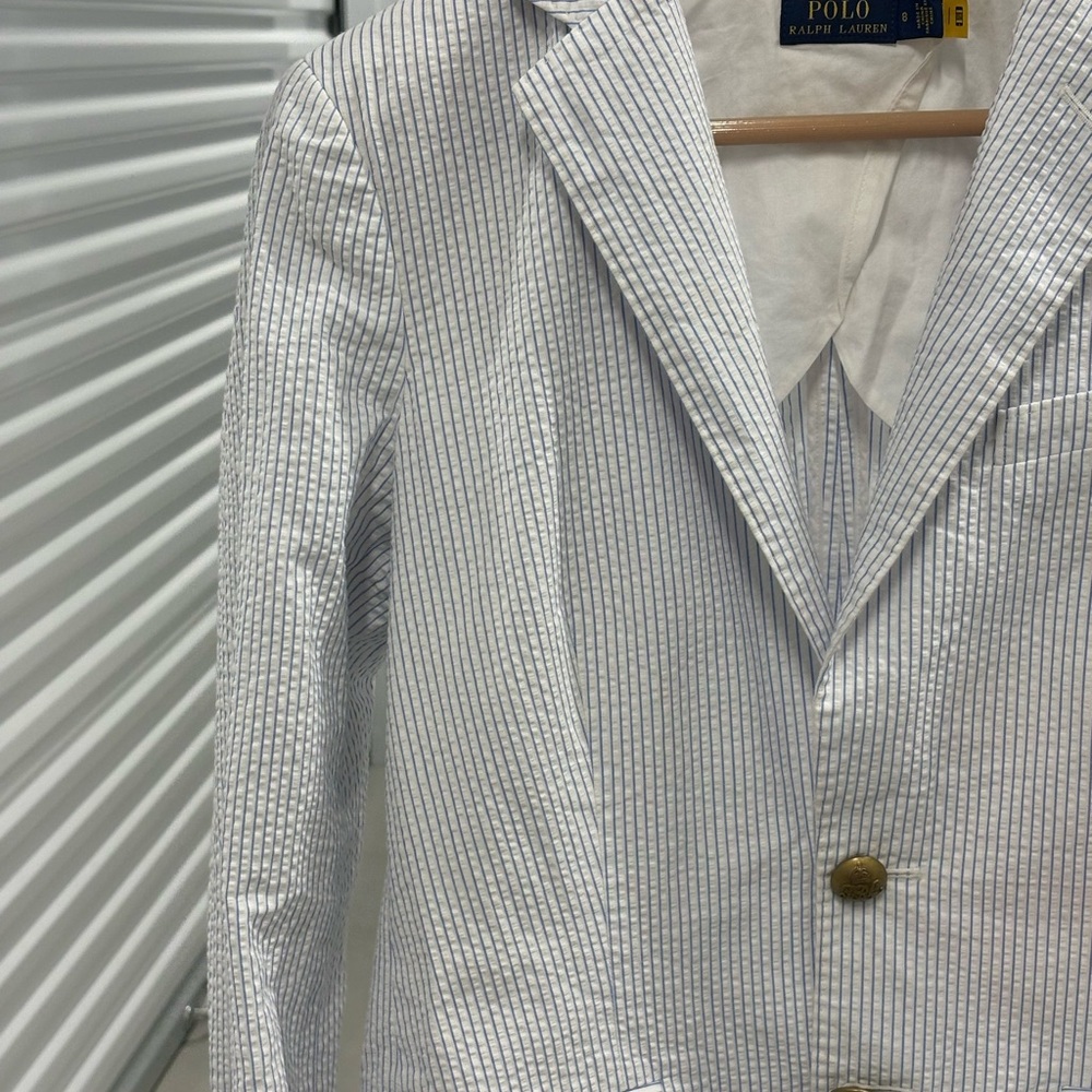 Polo by Ralph Lauren Women’s White and Blue Seersucker Striped Blazer - Picture 3 of 10